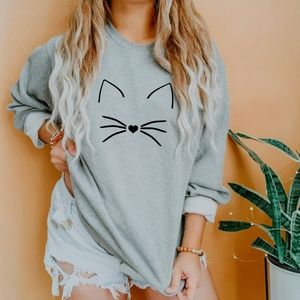 Cat Kitty Womens Crewneck Sweatshirt Grey